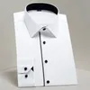 Mäns Classic Basic Design Långärmad Formell Skjortor Vit Business Standard-Fit Twill Easy Care Male Social Office Dress Shirt 210714