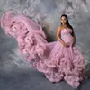 Casual Dresses trägerlose Mutterschaft für PO Shooting Plus Size Tiered Ruffle Tüll Schwangere Frauen Prom Kleider Kristalle Vestido de Novia