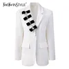 Blazer blanc patchwork bowknot diamant pour femmes crantée à manches longues droites coréennes blazers femme printemps 210524