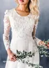 2021 Simple Aline Modest Wedding Dresses Gowns With Long Sleeves Scoop Neck Champagne Lace Appliques Flowers Religious LDS Bridal3129704