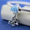 100% 925 sterling zilveren blauwe enamel paraplu kraal past Europese sieraden pandora stijl bedelarmbanden