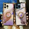 Luxury Art Marble Diamond Glitter Bling Phone Cases For iPhone 13 11 12 Pro X XR XS Max 7 8 Plus Square Ring Holder Silicone Cover