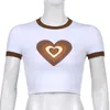 Kawaii Heart Print Y2K T-Shirt With Short Sleeve Female Fashion Women Harajuku Summer Crop Top For Girls White Tees Shirt 210415