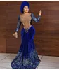 2022 플러스 사이즈 아랍어 아소 에비스 고급스러운 Mermiad Sexy Prom Dresses Sheer Neck Velvet 저녁 공식 파티 두 번째 리셉션 가운 드레스 ZJ21