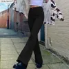 Kadın Streç Flared Kahverengi Kot Kadın Yüksek Bel Siyah Kot Pantolon Tanımlanmamış Pantolon Jean Kadın Giyim Pantolon 210629