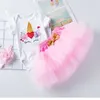 Summer Valentine Day Baby Girls 2-pcs Sets Cartoon Unicorn Crown T-shirt + Tutu Skirt Outfits Children Jumpsuit E011 210610