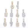 Iced Out Arabische cijfers zirkon hiphop 18k gouden ketting met 60 cm keten sieraden set diamantnummer cijfers hanger kettingen voor vrouwelijke mannen wil en zand dropship