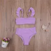 Girls Solid Color Split zwempakset Mouwloze Backless Low Cut Bikini met ruches slipje voor zomerse kledingsets5895575