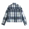 ZA recadrée Plaid surchemise femmes à manches longues poches plaquées chemise Vintage femme mode évents latéraux métal bouton haut court 210602