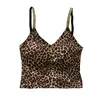 Ariosa stampa leopardata senza anello in acciaio Reggiseno raccolto con reggiseno arricciato con cinturino di bellezza Camicia a tracolla 210507