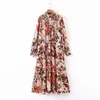 Women elastic shrink fold turtleneck collar flower print casual loose long Dress lady vestidos chic straight Dresses DS3308 210420