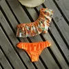 Bikinis One Shoulder Baddräkt Ruffle Swimwear Women Leaf Print Swimming Suit för Sexy Biquini Beachwear 210621