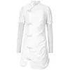stå colalr full ärmar knappar slim bling spliced ​​mini längd vit mode klänningar kvinnlig vestido wp83200l 210421