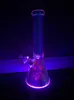 Vintage 14inch 7mm LED Iridescent Light Up Beaker Glass Bong Hookah water Smoking Pipes Oil Burner can put customer logo