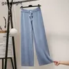 Fashion Women Knitted Wide Leg Pant Elastic Waist Solid Causal Loose Trousers Korean Pants Plus Size Autumn Winter 210601