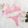 Vogue Complex Process Sex Transparent Bras Sets Splicing Of Love Rings Girl Heart Pink Underwear Open Lingerie