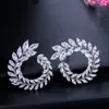 Sparkly Olive Branch Leaf Shape Marquise Cut Big Cubic Zirconia Stud Earrings For Women Fashion Brand Jewelry CZ363 210714