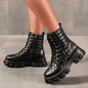Large Size Women 2021 AUTUMN Winter Thick-soled Lace-up Ankle Boots Chunky Low-heeled Motorcycle Boot Female