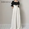 TWOTWINSTYLE Ruffle High Waist Wide Leg Pants Female Fashion Maxi Trousers Women Casual Clothes Spring Summer 211115