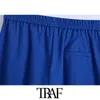TRAF Женщины шикарные моды боковые карманы широкие брюки ноги старинные высокие эластичные талии женские брюки мохеров 210915