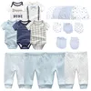 0-6 månader född Set Baby Boy Kläder Kostym Jumpsuits+Byxor+Hatt+handskar Spädbarn Flicka Födelse Outfit ropa Onsies Set Sommar 220217
