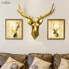 Retro European-style Creative Products Resin Animal Deer Head Hanging Wall Indoor Home Style Craft Decoration 210414