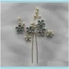 Jewelryhand Painted Blue Blossom Hair Pins Bridal Clips Pearls Wedding Jewelry Handmade Women Headpiece Drop Delivery 2021 Z6Oif