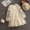 Short White Tulle Long Sleeve Embroidery Lace Crochet Bow Summer Women Elegant Vacation Beach Mini Dress 210415