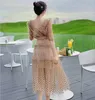 summer Runway Fashion Dress Sexy V neck Short Sleeve Polka Dot Mesh Long Party 210531