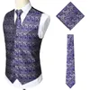 Purple Paisley Floral Jacquard 3pcs Vest+Tie+Handkerchief Set 2019 Slim Fit Male Tuxedo Vest For Party Wedding Gilet Homme