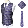 Purple Paisley الزهور الجاكار 3 قطع سترة + التعادل + منديل مجموعة 2019 يتأهل الذكور سهرة الصدرية للحزب الزفاف جيليه أوم