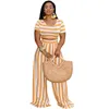 Women's Two Piece Pants Designers Women Clothes 2023 fashion open navel striped wide leg pants two-piece suit Recommend