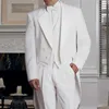 Vita män svansrock med dubbelbröst 3 bit bröllop tuxedo för brudgum man mode kostymer jacka väst med byxor ny x0909