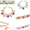 LongWay Us Country Flag Bracelets With Heart Pendant Fashion Glass Gem Gold Color Link Chain Bangles Jewelry Gift