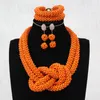 Ensemble de boucles d'oreilles et collier en cristal pour femmes, 4 bijoux, ensembles africains Orange avec et Bracelet, fait à la main, pour mariage