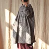 Johnature algodão linho vintage impressão solta plus size windbreaker mola bolsos retrô mulheres 3 cores casaco longo 210521