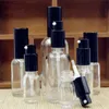 Flacon pulvérisateur vide en verre transparent, 5ml, 10ml, 15ml, 20ml, 30ml, 50ml, 100ML, bouchon noir, emballage cosmétique, flacon à pompe pour Lotion et Toner