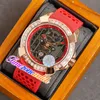 Rrf epic-x ex100.43.ld.op.ald4at Tourbillon Mens Automatic relógio Rose Gold Case Baguette Quadrado Corte Diamantes Bezel Skeleton Dial Amarelo Borracha TimeZoneWatch A01D (2)