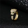 Pierścień zespołu mody Pełna CZ Diamentowy Inkrustowany Zwierząt Leopard Głowy Rings Regulowana Biżuteria Unisex Party
