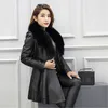 Faux Leather Coat Kobiety S-4XL Plus Size Slim Black Red PU 019 Europe and America Moda Długa kurtka LR335 210531