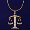 Balance Scales Pendentif Zircon Cubique Complet Iced Out Hommes Hip Hop Rock Bijoux Or Argent Couleur