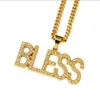 Hip Hop Bless pendentif collier plaqué or 18 carats de haute qualité cubique zircone cristal Diamante HipHop bijoux hommes femmes cadeaux