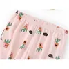 Pijamas para mujer, ropa de dormir de algodón de punto con estampado de cactus, conjunto de 2 uds de talla grande, manga corta, salón, verano fino T13812A 210421