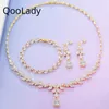 Qoola Luxury Gold Color 3pcs Vit Cubic Zirconia Drop Earring Halsband Armband För Kvinnor Klänning Noble Bröllop Smycken Set Z034 H1022