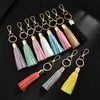 Moda Longa Tassel Keychain Saco de Carro Pendurado Pingente Ornamentos Presente Para As Mulheres Meninas Bullet Couro Rhinestone Caixa Chave Chave