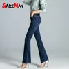 Kvinnor Jeans Plus Storlek Casual High Waist Mom Byxor Höst Slim Sträcka Bomull Straight Denim Byxor För Kvinna 210428