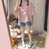 QWEEK Kawaii camiseta mujer primavera moda lindo estampado camisa de gran tamaño Casual manga corta Rosa gráfico camisas 210623