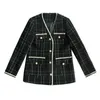 Zawfl роскошный дизайнерский бренд шерстяные смесистые пальто для женщин мода черный старинный V-образным вырезом к плеществу широкое талия твидовое пальто S-XXL 211020