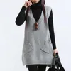 Pull femme printemps automne coréen col en v tricot long en forme de poche gilet pull sans manches 210922