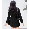 [Дикс] Черный Tweed зубчатый воротник пальто утолщенной средней длины маленький костюм женщины корейский мода весна и осень GX964 210428